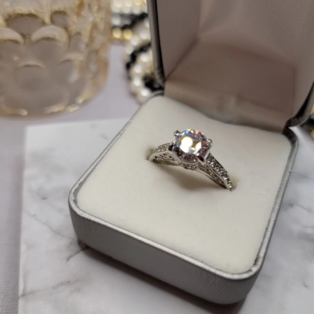 Solitaire Silver Diamond CZ Engagement Style Ring